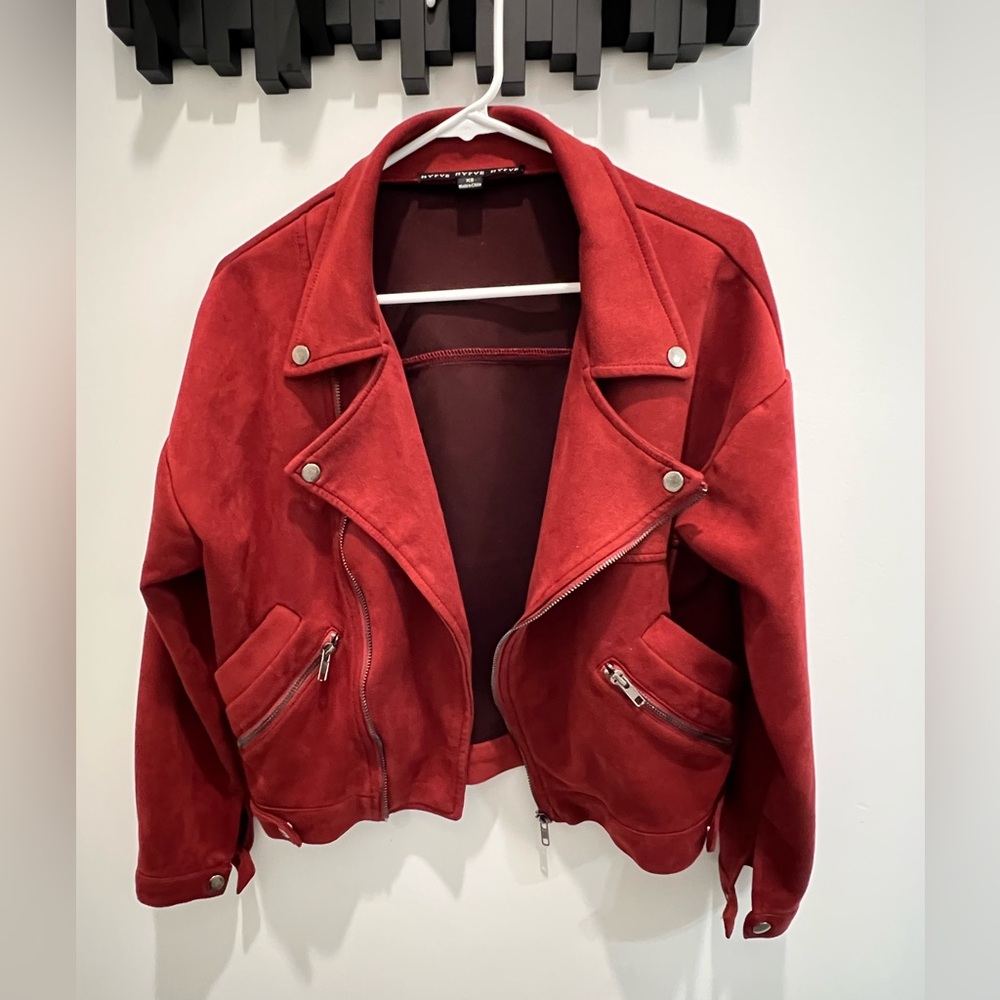 ❤️HYFVE Red Faux Suede Jacket with Notched Lapel❤️